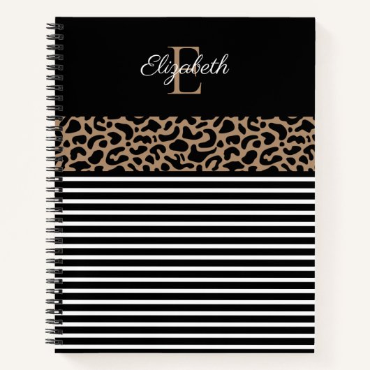 Elegant Monogram zwarte Leopard Animal Print Notitieboek (Voorkant)