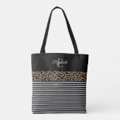 Elegant Monogram zwarte Leopard Animal Print Tote Bag (Achterkant)