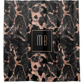 Elegant Monogram Zwarte Marmer Douchegordijn (Voorkant)