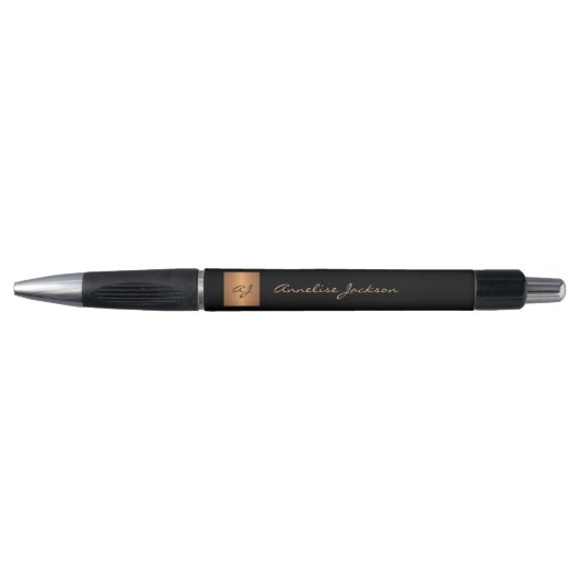 Elegant monogramed black gold name script stijlvol pen (Voorkant)