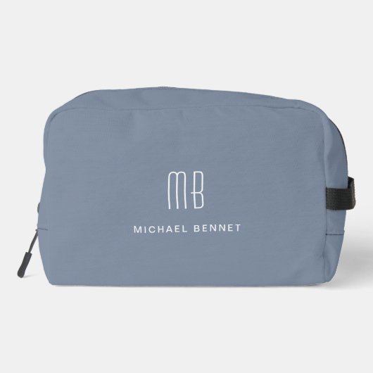 Elegant monogramed blauw toilettasje (Achterkant)