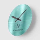 Elegant Monogramed Blauwgroen Groen geborsteld Met Ronde Klok (Hoek)