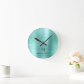 Elegant Monogramed Blauwgroen Groen geborsteld Met Ronde Klok (Huis)