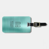 Elegant Monogramed Blauwgroen Groen Gepenseld Meta Bagagelabel (Voorkant horizontaal)