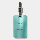 Elegant Monogramed Blauwgroen Groen Gepenseld Meta Bagagelabel (Voorkant verticaal)