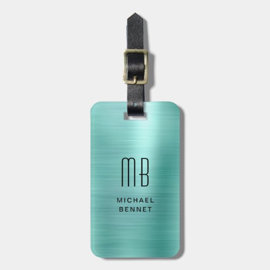 Elegant Monogramed Blauwgroen Groen Gepenseld Meta Bagagelabel (Voorkant verticaal)