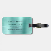 Elegant Monogramed Blauwgroen Groen Gepenseld Meta Bagagelabel (Achterkant horizontaal)