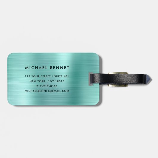 Elegant Monogramed Blauwgroen Groen Gepenseld Meta Bagagelabel (Achterkant horizontaal)