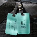 Elegant Monogramed Blauwgroen Groen Gepenseld Meta Bagagelabel<br><div class="desc">Gepersonaliseerd Elegant Monogrammed Blauwgroen Groene Faux geborsteld Metaal Bagagelabel.</div>