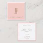 Elegant Monogramed Blush Pink Gold Text Modern Vierkante Visitekaartje (Voorkant / Achterkant)