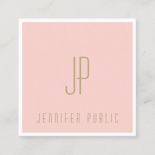 Elegant Monogramed Blush Pink Gold Text Modern Vierkante Visitekaartje (Voorkant)