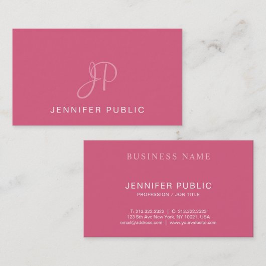 Elegant Monogramed Design Trendy Blush Pink Plain Visitekaartje (Voorkant / Achterkant)