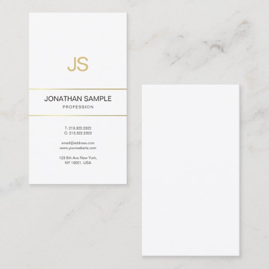 Elegant Monogramed Design Trendy Gold Striped Visitekaartje (Voorkant / Achterkant)