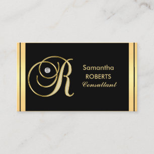 Elegant monogramed Gold Black Letter 'R' Visitekaartje