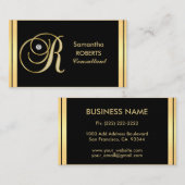 Elegant monogramed Gold Black Letter 'R' Visitekaartje (Voorkant / Achterkant)