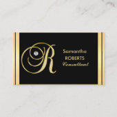 Elegant monogramed Gold Black Letter 'R' Visitekaartje (Voorkant)