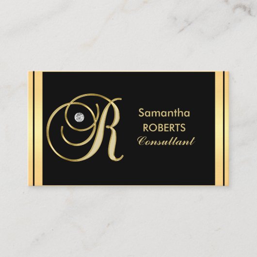 Elegant monogramed Gold Black Letter 'R' Visitekaartje (Voorkant)