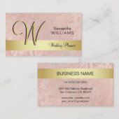 Elegant Monogramed Gold Black Pink Marble Visitekaartje (Voorkant / Achterkant)