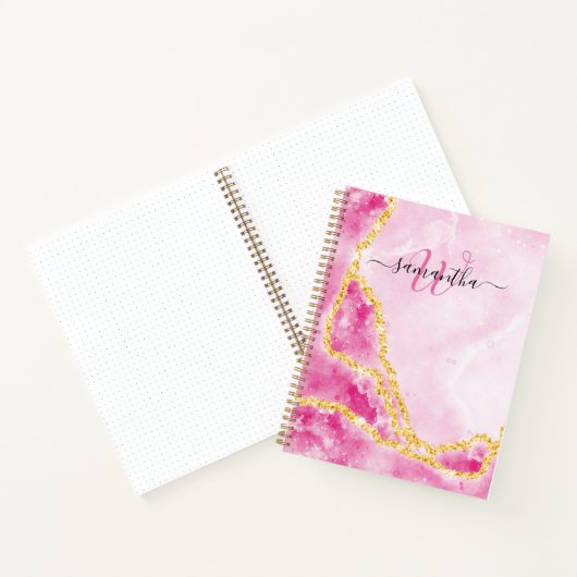 Elegant Monogramed Gold Glittered Waves Glam Pink Notitieboek (Binnen)
