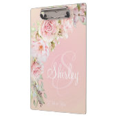 Elegant Monogramed Pink Waterverf Rozen Klembord (Links)