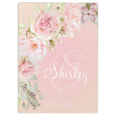 Elegant Monogramed Pink Waterverf Rozen Klembord (Achterkant)