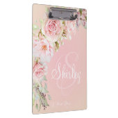 Elegant Monogramed Pink Waterverf Rozen Klembord (Rechts)