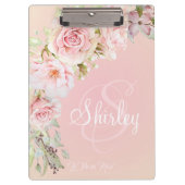 Elegant Monogramed Pink Waterverf Rozen Klembord (Voorkant)