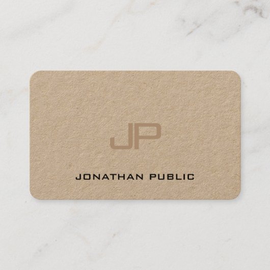 Elegant Monogramed Premium Real Kraft Paper Visitekaartje (Voorkant)