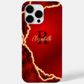 Elegant Monogramed Red Black Gold Agate Girly Case-Mate iPhone Case (Achterkant)