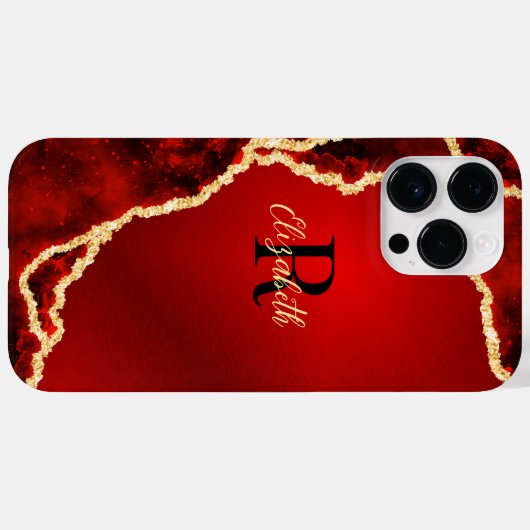 Elegant Monogramed Red Black Gold Agate Girly Case-Mate iPhone Case (Achterkant (horizontaal))