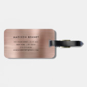 Elegant Monogramed Roos Gold Bored Metallic Bagagelabel (Achterkant horizontaal)