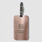 Elegant Monogramed Roos Gold Bored Metallic Bagagelabel (Voorkant (verticaal))