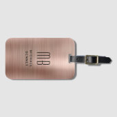 Elegant Monogramed Roos Gold Bored Metallic Bagagelabel (Voorkant (horizontaal))