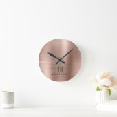 Elegant Monogramed Roos Gold Bored Metallic Ronde Klok (Huis)