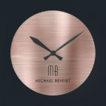 Elegant Monogramed Roos Gold Bored Metallic Ronde Klok<br><div class="desc">Gepersonaliseerde Elegant Monogrammed Roos Gold Brushed</div>