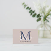 Elegant monogramlogo beige blauw professioneel visitekaartje (Staand voorkant)