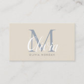 Elegant monogramlogo beige blauw professioneel visitekaartje (Voorkant)