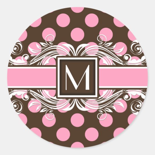 Elegant monogramma Geometrische puntpatroon Ronde Sticker (Voorkant)