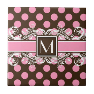 Elegant monogramma Geometrische puntpatroon Tegeltje