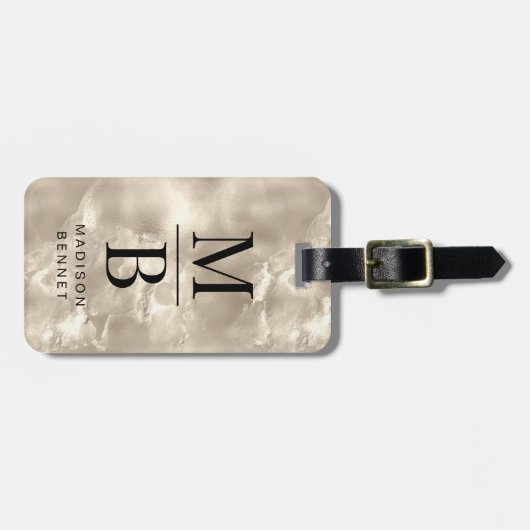 Elegant monogrammatig ivoorbeige bagagelabel (Voorkant horizontaal)