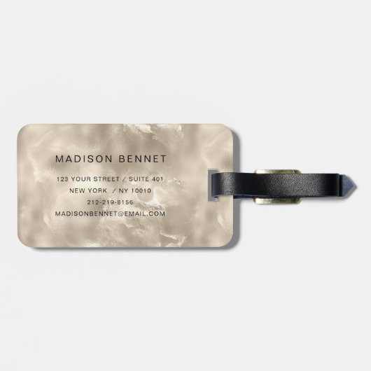 Elegant monogrammatig ivoorbeige bagagelabel (Achterkant horizontaal)