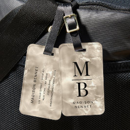 Elegant monogrammatig ivoorbeige bagagelabel