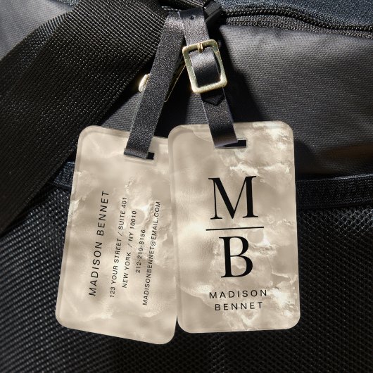 Elegant monogrammatig ivoorbeige bagagelabel