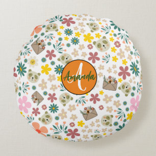 Elegant monogramme bloempastel girale roze rond kussen