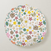 Elegant monogramme bloempastel girale roze rond kussen (Achterkant)