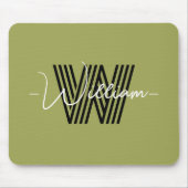 Elegant monogramme initiaal en script olijfgroen muismat (Voorkant)