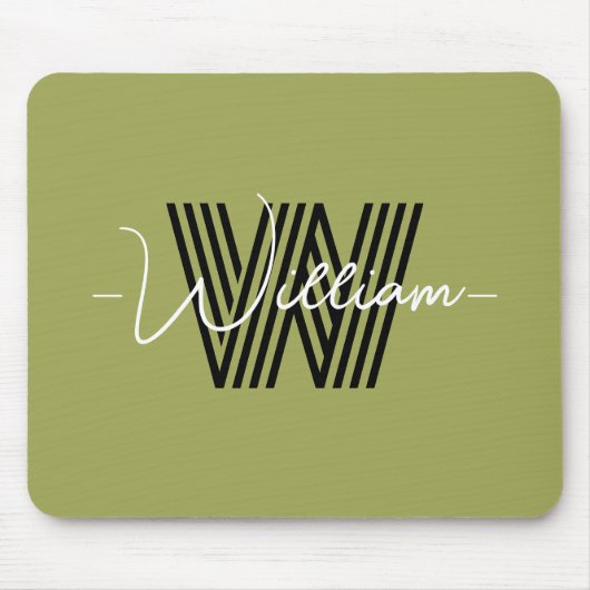 Elegant monogramme initiaal en script olijfgroen muismat (Voorkant)