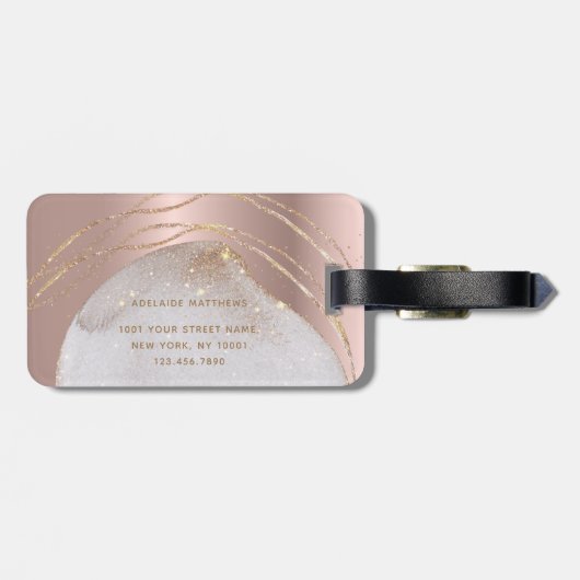 Elegant monogramme Name Roos Gold Glitter Custom Bagagelabel (Achterkant horizontaal)