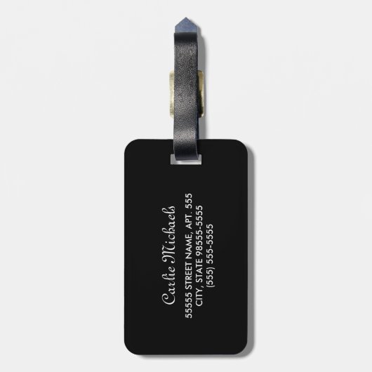 Elegant Monogrammed Black and White Damask Pattern Bagagelabel (Achterkant verticaal)