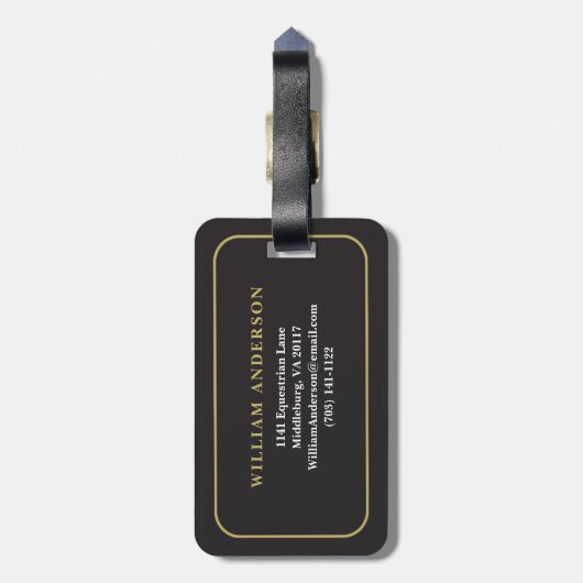 Elegant Monogrammed Black en Gold Glen Pset Bagagelabel (Achterkant verticaal)